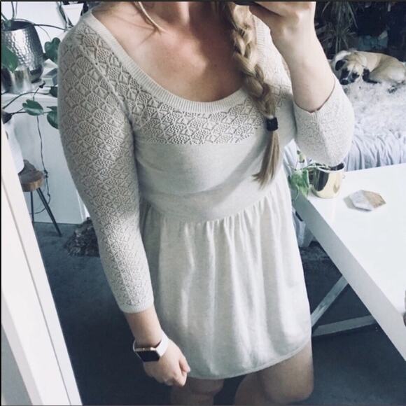 AEO AMERICAN EAGLE Cream Tan Open Weave Oatmeal Sweater Long Sleeve Mini Dress M - Picture 6 of 8